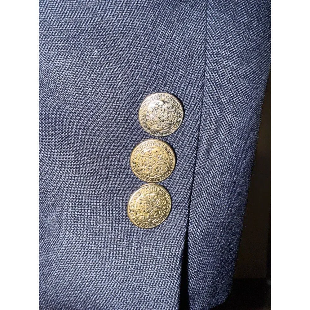 Oscar De La Renta Black Menswear Wool‎ Suit Jacket Gold Buttons Size 44L
